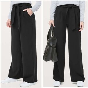 Lululemon Noir Pants Self-Tie Elasticated High Rise Wide‎ Leg Pants Size 2